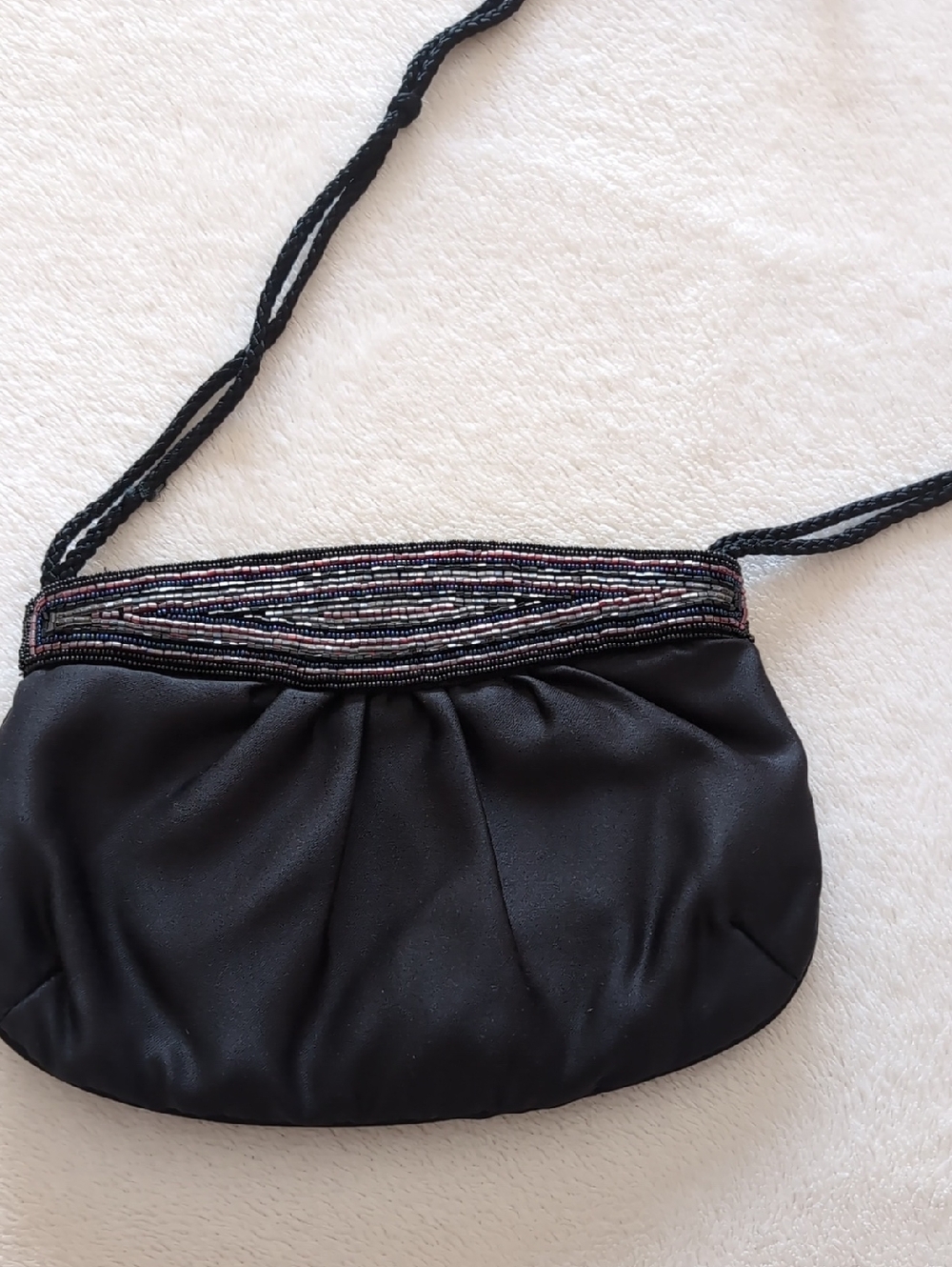 Black Beaded Trim Mini Shoulder Bag